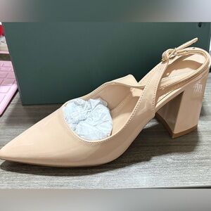 Nude Patent Block Heel Slingback Pumps - Women's